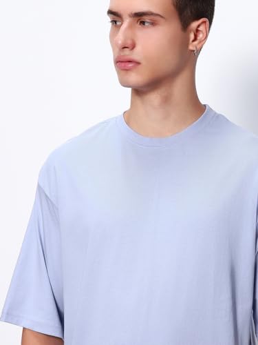 Image of Bewakoof Men's Solid Oversized Fit Half Sleeve Round Neck Cotton T-Shirt