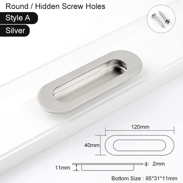MiJunHD Recessed Flush Door Handles Stainless Steel Cabinet & Furniture Door Pulls Silver 120 * 40mm Round-Hidden Holes Rectangle Handles/Pulls for Interior & Closet Doors - Image 2