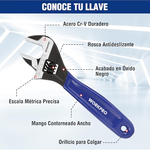 Miniatura 2 de Workpro Llave Inglesa De 150 Mm, Llave Ajustable De Cr-V, Llave Métrica De Boca Ancha De 24 Mm, Con Mango Ergonómico Suave