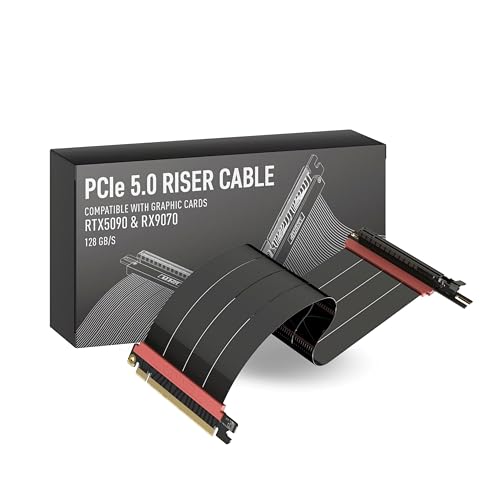 LINKUP PCIE 5.0 Riser Cable | for Vertical GPU Mount | Left Angle | Graphics Card GPU Ready | Usable with PCIe 4.0 & RX 9070/ RTX5090 | 60cm (Total Length: 64cm)