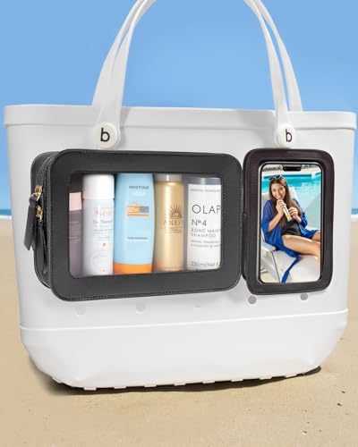 Image of LETGO Clear Insert Bag for Bogg Bag Accessories - 2 Packs Leather Zipper Insert Pouch for Bogg Tote Travel Makeup Clean Toiletry Handbag Organizer Cosmetic Divider Storage Inner Pouch (Black)