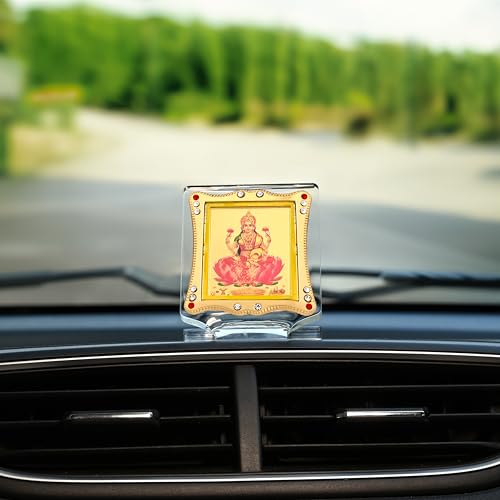 Image of Laxmi ji Car Dashboard Idol Golden Foil (Plated), Religious Frame for Car, Home Temple, Office Decor Divine Gift Item for Pooja & Festive Occasions