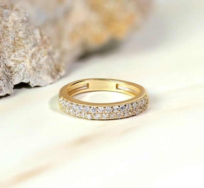 Hoops & Loops 925 Sterling Silver Cubic Zirconia 2-Row Round-Cut Eternity Band Ring for Women Teen Girls, Silver, Yellow & Rose Gold3