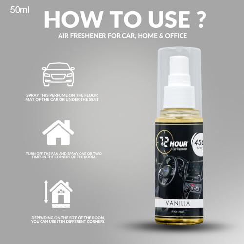 Image of 72hour Vanilla Car Perfume 50ml - Long Lasting Premium Fragrance - Multipurpose Air Freshener for Car, Home & Office - Miski Fragrance
