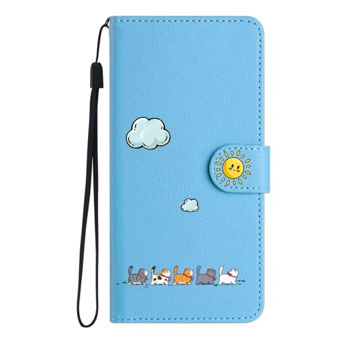 LEINOTWANCH Funda para iPhone 6 Plus/iPhone 6s Plus, funda tipo libro cartera premium piel PU cartera caso gato flip case funda con cierre magnético ranura tarjetas correa de muñeca, azul