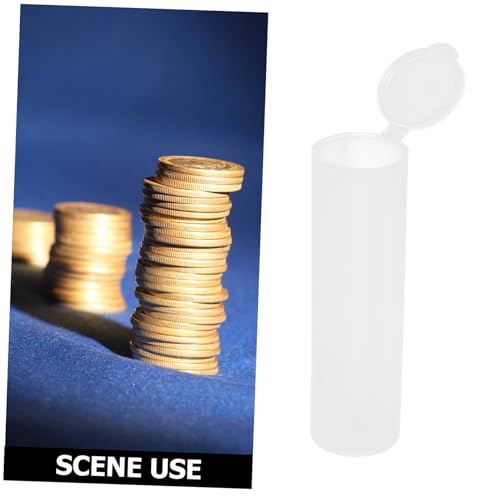 20 tubos plásticos transparentes con tapa para monedas miniatura 3