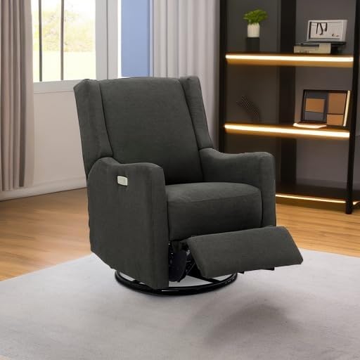 Delta Children Mercer Electronic Power Recliner and Swivel Glider with USB Port in LiveSmart Performance Fabric - Water Repellent & Stain Resistant, Dark Grey - image 6