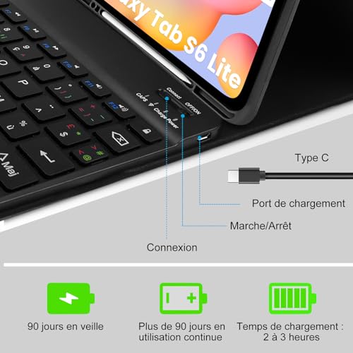 Teclado Bluetooth AZERTY con funda protectora soluciona la escritura lenta en Galaxy Tab S6 Lite 6