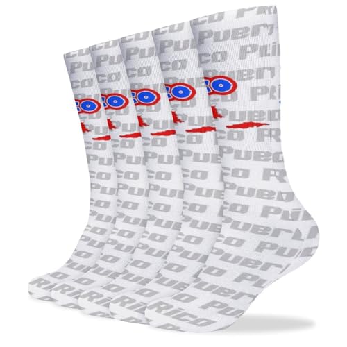 OGHNBV Puerto Rico Pattern Retro 5PCS Unisex Crew Socks Athletic Stockings Knee High Socks