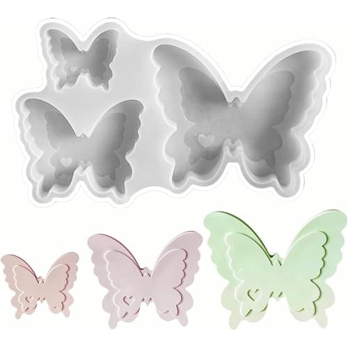 YUNYU Juego de 3 moldes de silicona de mariposa para manualidades | Molde de silicona de mariposa | Ideal para velas, piedras aromáticas, jabón y decoraciones de manualidades de cera