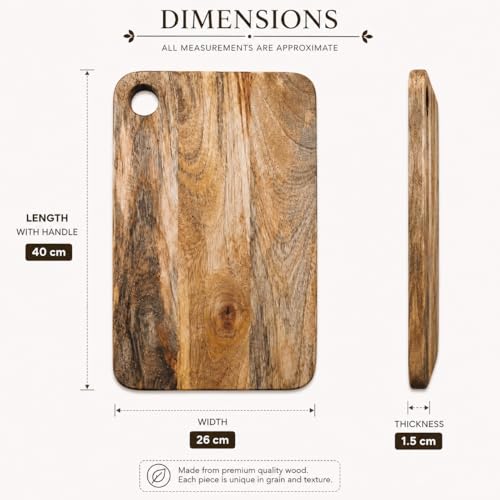 Image of Handcrafted Wooden Chopping Board for Kitchen | Cutting Board & Serving Platter | Food Safe Wooden Board for Vegetables, Fruits, Cheese & Bread | Multiple Designs (Rectangular, Mango Wood)