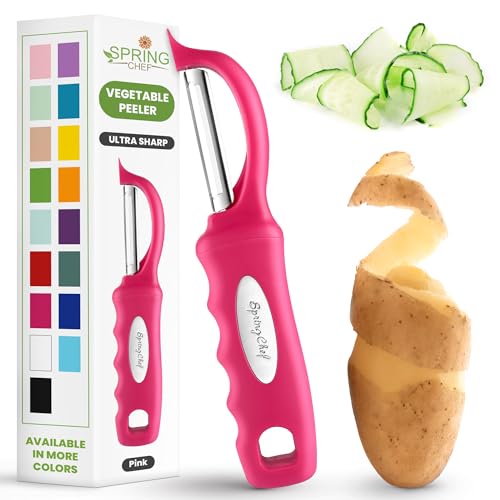 Image of Spring Chef Swivel Vegetable Peeler for Kitchen w /Soft Grip Handle, Pink