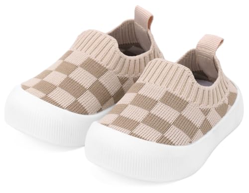 QIETION Baby First-Walking Shoes Trainers Toddler Infant Boys Girls Soft Sole Non Slip Cotton Canvas Mesh Breathable Lightweight TPR Material Slip-on Sneakers Outdoor