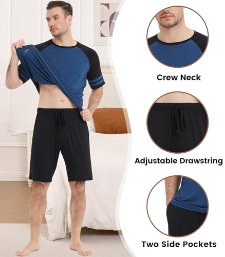 Image of NACHILA Men's Bamboo Viscose Pajamas Set Raglan Short Sleeve Shorts Pjs
