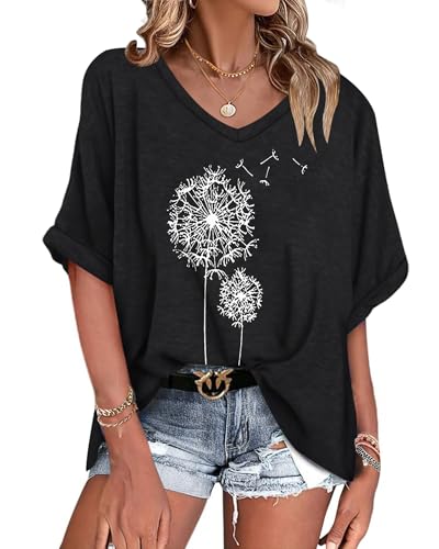 WNEEDU Camisetas Mujer Manga Corta Verano tee Shirt Suelto Oversized T Shirt Verano Casual S-3XL