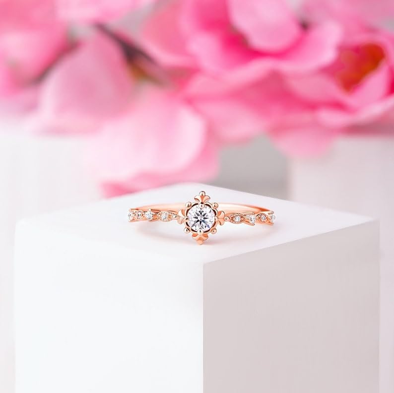 Moissanite Engagement Ring Bridal Wedding Ring, Brilliant Sparkle, Elegant & Timeless Design Ring Handmade Sterling Silver Jewelry Git for Her