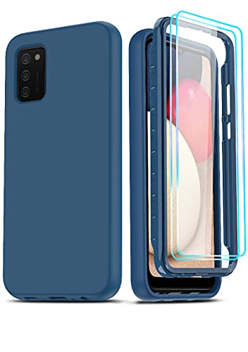 LeYi for Samsung Galaxy A02S Case, Samsung A02S Case with [2 x Tempered Glass Screen Protector], Full-Body Shockproof Soft Liquid Silicone Hybrid Protective Phone Cover Case for Galaxy A02S, Blue