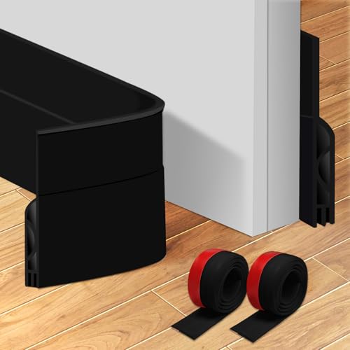 Burlete Puerta Entrada, Burlete Autoadhesivo de Goma de Silicona, 100cm x 5cm, Insonorizada, a Prueba de Viento, para Dormitorios y Puertas Exteriores (Negro)