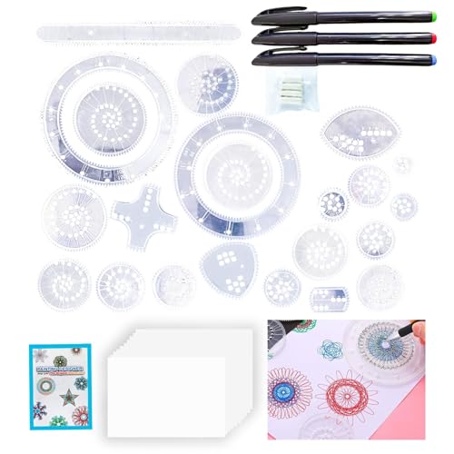 Wafuesh Spiral Designer 26 Teile Multifunktionales Spiral Designer Set Für Kreatives Zeichnen Farbenfrohe Malschablonen Erwachsene für Künstler Schablone Spirale Kreise Malen