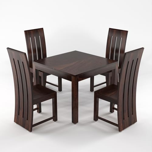 Image of Solid Sheesham Wood Dining Room Sets 4 Seater Dining Table with 4 Chairs for Dining Room, Living Room, Kitchen, Hotel, Restaurant, Cafeteria-(Zinor,Walnut)