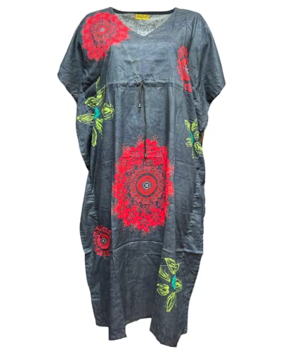 Ethnique Mode Kaftan Longues Oriental Style Caftan 100% Coton Boubou Africaine Robe ete Kaftan djellaba Femme Boheme Plage Beachwear Oversize Caftan (Gris 01,...