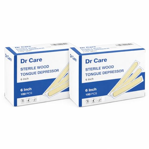 Image of Dr Care Sterile Wood Tongue Depressors, 6 Inch, Disposable Wooden Spatulas for Dental Clinics, Waxing, Hair Removal (200)