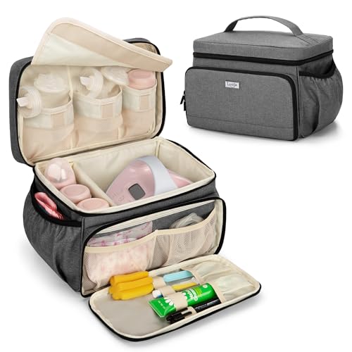 Image of Luxja Breast Pump Bag Compatible with Spectra S1 and S2, Pumping Bag for Breast Pump and Extra Parts (Suitable for Home or Travel Use), Gray (Patent Pending)