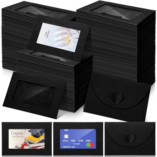 Enveloppes cartes de visite sans colle : mini pochette noire fenêtre