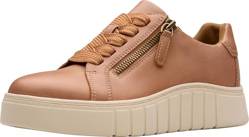 Clarks Women's Mykah Joy Sneaker, Tan Leather, 8