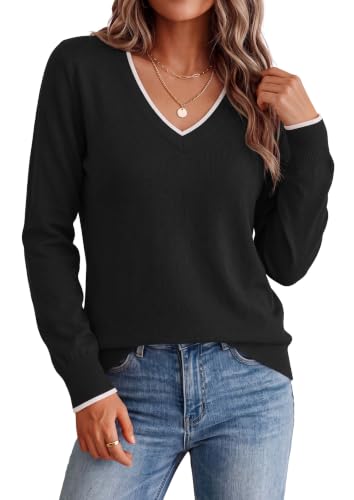Outfits for Women Over 50: Fashion Tips That Make You Feel Like Yourself Again 3 PRETTYGARDEN Women's V Neck Sweater Long Sleeve Knit Tops (Black,S)