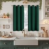 YoungsTex Emerald Green Blackout Curtains 40 Inches Length for Kitchen Window - Short Thermal Insulated Drapes with Grommet Room Darkening Christmas Decor for Bedroom, 2 Panels, 42 x 40 Inch