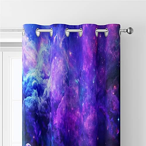 Space Galaxy Curtains - Outer Universe Nebula Starry Sky Stars Print Pattern Eyelet Blackout Colorful 3D Window Curtains fit for Kids Boys Girls Bedroom Playroom, Set of 2 Panels (W 29.5" x L 65")