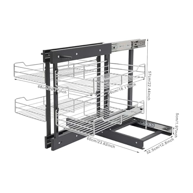 Pull Out Cabinet Organizer Shelf, Black Chrome Plated Steel Pull-Out Pantry Shelves, Modern Under Sink Cabinet Organizer Basket with 11lbs Capacity for Kitchen, Bathroom, Laundry Room Storage