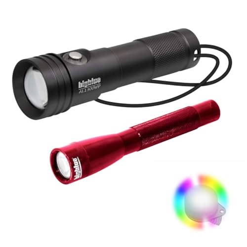 Bigblue AL1300WP and AL250 Dive Light Combo Pack with 8-Color Easy Clip - Red