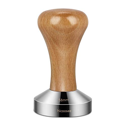 hicoosee Caf Tamper, 58mm Tamper de Acero Inoxidable para Caf Exprs Prensador para Caf Base Plana