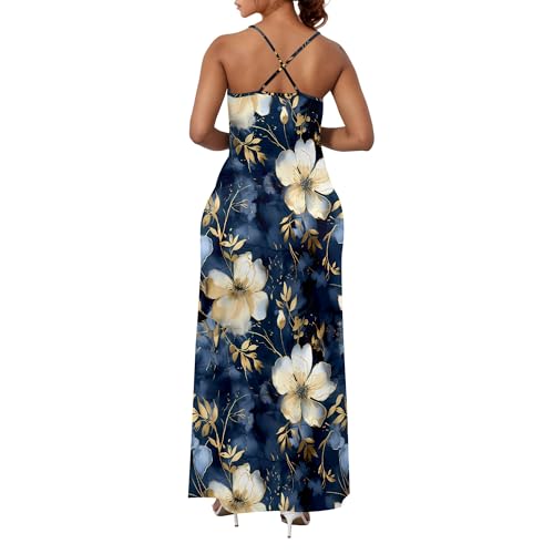 Image of Women Spaghetti Strap Maxi Dress with Pockets | Soft fabric relaxed fit sleeveless v neck with pockets for party and daily wear