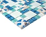 TST Mosaic Tiles Glass Conch Tiles Beach Style Sea Blue Glass Tile Glass Mosaics Wall Art Kitchen Backsplash Bathroom Design TSTGT370 (1 Sample 6x6 Inches)
