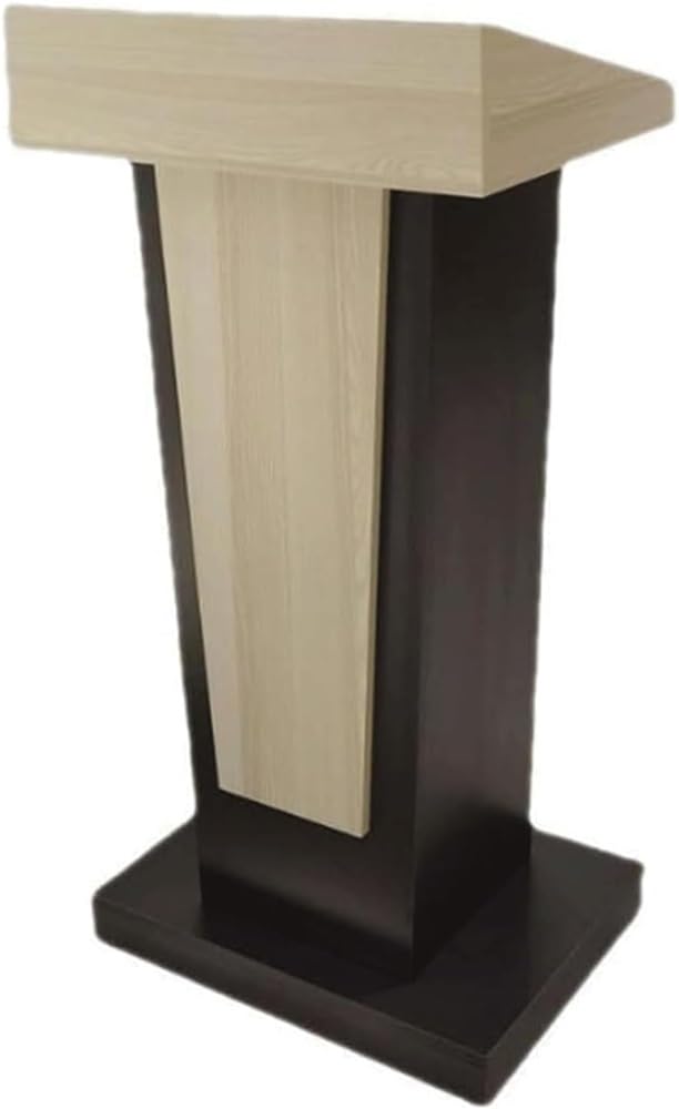 Lightweight Wooden Podium Stand with Open Storage and Flexible Tilted Panel Portable Standing Lectern Modern Reception Desk Pulpit for Wedding Seminar Office Lobby