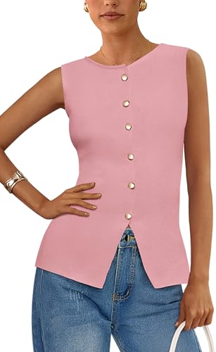 Image of PRETTYGARDEN Women's Sweater Vest Button Down Summer Tank Tops 2026 Sleeveless Knit Vests Fashion Business Casual Outfits