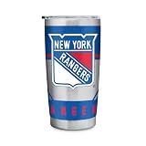 Rico Industries NHL Hockey New York Rangers 20oz Stainless Steel Tumbler with Lid - Great For Coffee, Tea, Water or Cocktails