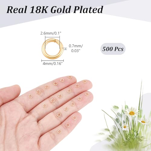 NBEADS About 500pcs 4mm Gold Jump Rings, Open Jump Rings 304 Stainless Steel Split Rings Real 18K Gold Plated Connector Rings for Jewelry Making Necklaces Bracelet Earrings Keychain by NBEADS - Image 2
