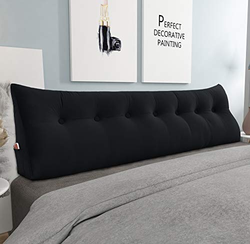 Homecozy Wedge Headboard Pillow Dorm Room Reading Pillow Back Support For Sitting Up In Bed Bolster Lumbar Cushion Body Positioning Bedrest Velvet 76In Black King #TOP18