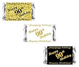 90th Birthday Miniatures Candy Bar Wrapper, (Set of 60) Mini Candy Bar Stickers; 3 Designs: 24 Gold,