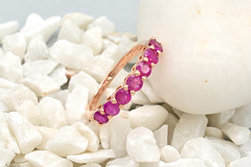 Mirahi 14K Solid Rose Gold Wedding Band, 3Mm Round Cut Ruby Eternity Band For Women, 0.7 Carat Natural Gemstone Ring, July Birthstone Stackable Ring (Size Us 7.75) #TOP5
