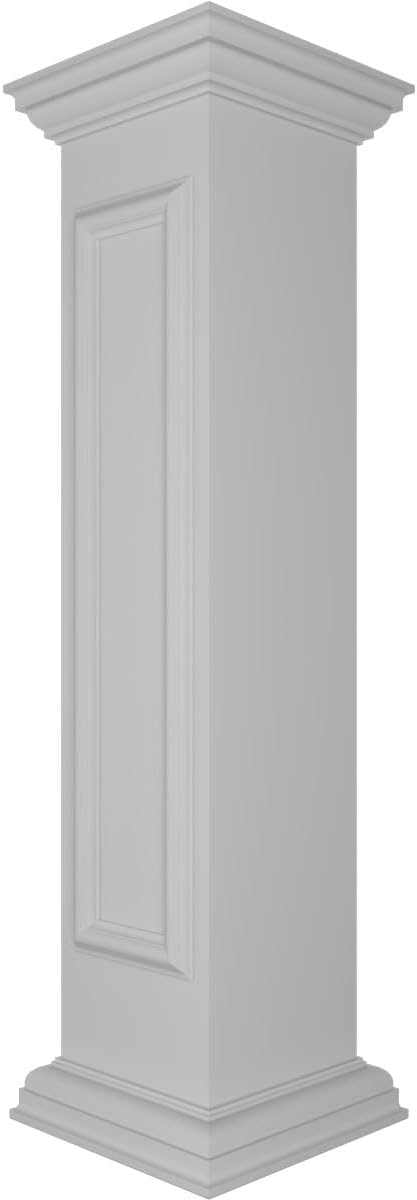 10"W x 48"H Straight Newel Post with Panel, Flat Capital & Base Trim (Installation kit Included)