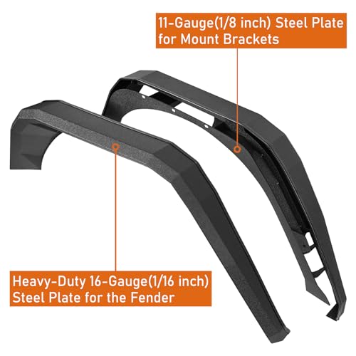 Image of Hooke Road JK Flat Rear Fender Flares Mud Guard for 2007-2018 Jeep Wrangler JK & Unlimited 2 /4 Doors, 2PCS Off-Road Wheel Fenders Heavy-Duty