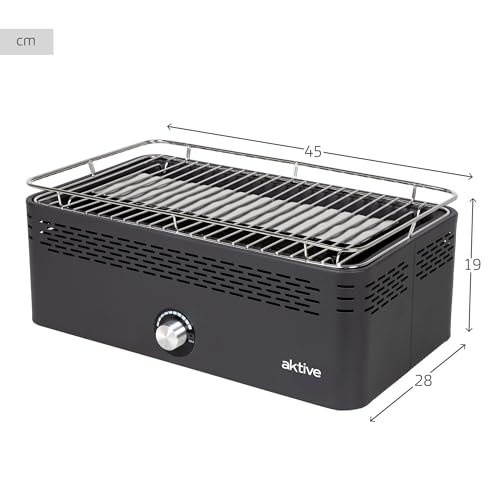 Aktive 63004 - Barbecue A Carbone Portatile, Rettangolare Nero, Senza Fumo, Ricaricabile A Batteria, Protezione Antigoccia, Dimensioni 45X28X19 Cm - 4