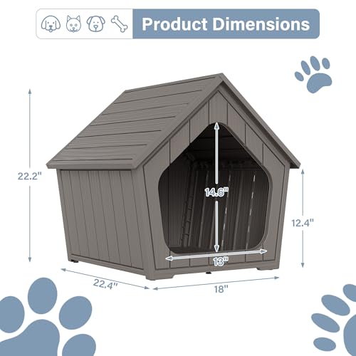 Bifanuo Dog House Outdoor Indoor for Small Dogs - Plastic Pet Shelter, Easy-Assemble & Weather-Resistant for Living Room, Balcony (Grey, 18\" L x 22.4\" W x 22.2\" H) - Thumbnail 6