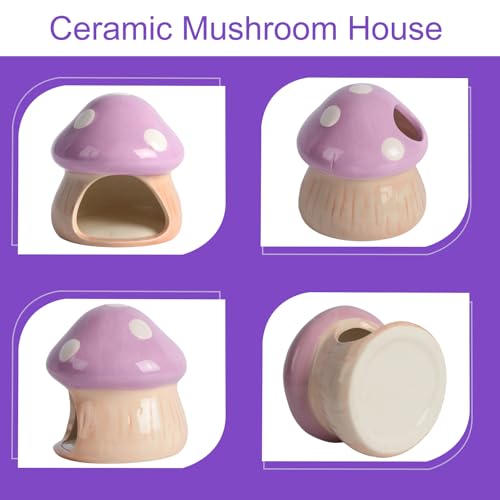 Image of Cute Aquarium Mushroom House Betta Fish Tank Accessory Decor Mini Ceramic Fish Hideout Shrimp Cave Ornament (Purple)