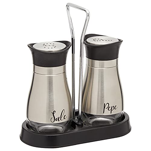 Salz- und Pfeffermühlen-Set, moderner Spender aus Glas und Edelstahl mit Tablett Cover